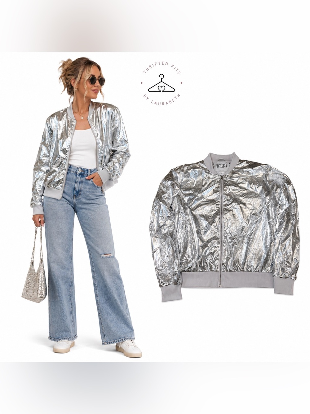 Victoria Sport Metallic Silver Bomber Jacket